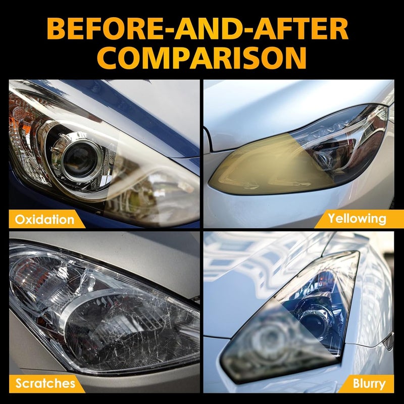 SHIELDOM Car Ceramic Headlight Restoration Kit, Professional Oxidation Removal Headlamp Cleaner & Restorer Solution for Foggy Cloudy Lens Polishing Renewal Tool with 3xSandpaper 1xFoam 1xTowel -30ml - Image 3